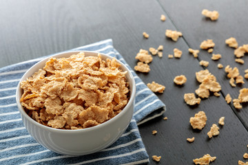 Healthy Corn Flakes with milk for Breakfast on table