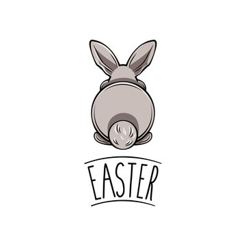 Backside of a Easter rabbit. Easter bunny.  illustration.