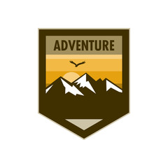 Orange Scene Mountain Adventure Edgy Shield Badge Design
