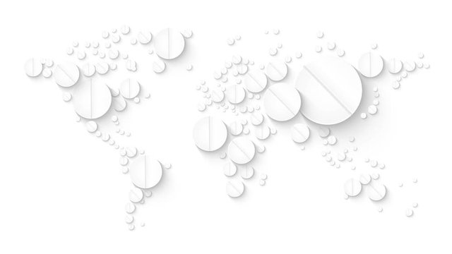 world map animation composed of white pills