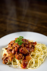 Italian spaghetti with bolognese meat sauce