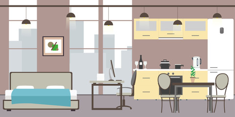 Empty Studio apartment with big windows