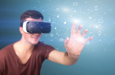 Man wearing virtual reality goggles