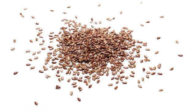 Flax seed, linseed pile isolated on white background