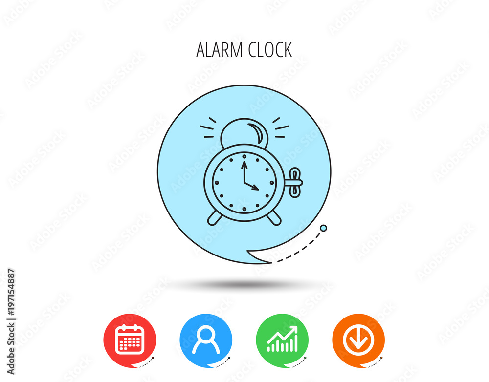 Poster alarm clock icon. mechanical retro time sign.