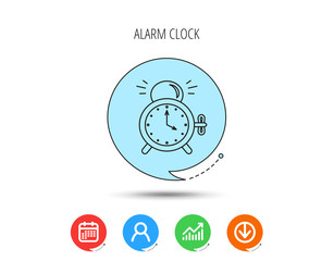 Alarm clock icon. Mechanical retro time sign.