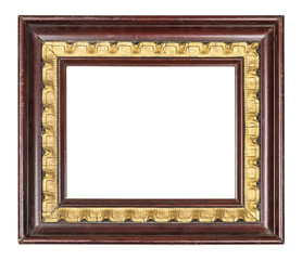 Fototapeta premium Old vintage brown and golden frame on a white background, isolated