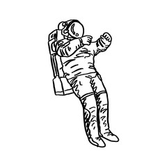 doodle astronaut vector illustration sketch hand drawn with black lines isolated on white background