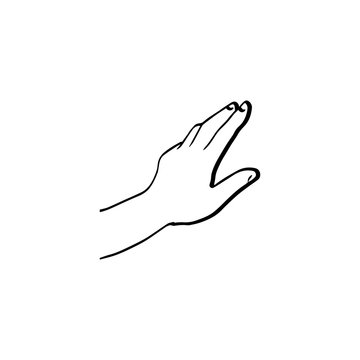 hand touching something vector illustration sketch hand drawn with black lines isolated on white background