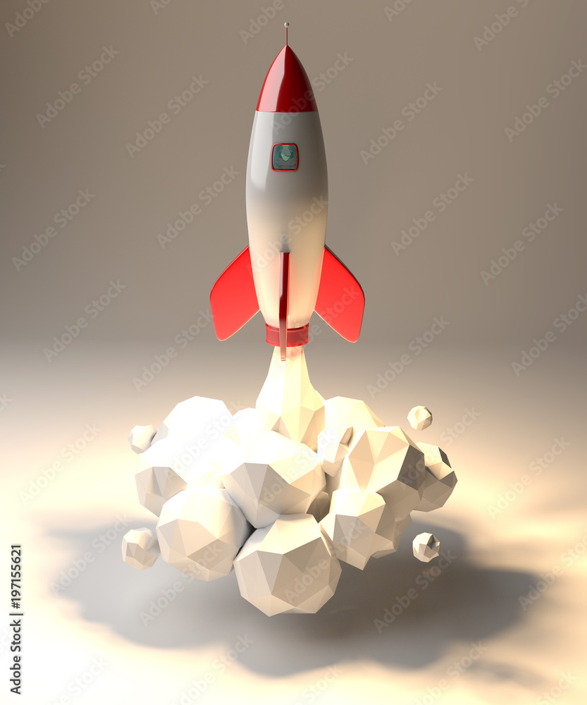 Poster modern digital rocket launching 3d rendering