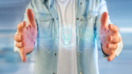 Bulb lamp idea concept icon on a futuristic interface