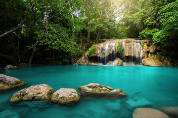 Waterfall in forest at Erawan National Park, Thailand