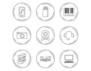 Photo camera, headphones and Usb flash icons.