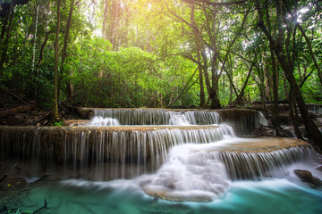 Huay Mae Kamin Waterfall, beautiful waterfall in rainforest at Kanchanaburi province, Thailand