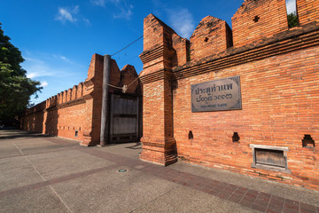 Tha Phae Gate Chiang Mai old city ancient wall and moat in Chiang Mai Northern Thailand.