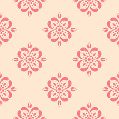 Red floral seamless design on beige background