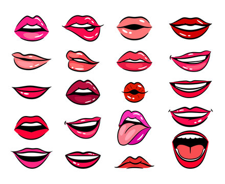Comic female lips set Stock Vector | Adobe Stock