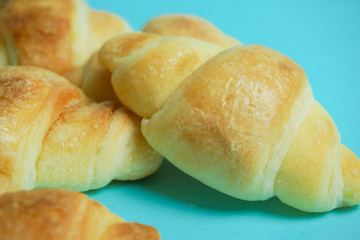Bread, croissant. パン、クロワッサン　水色背景