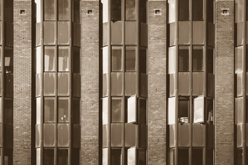 Modern Windows Facade in Sepia, Central Front View shallow depth of field