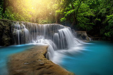 Huay Mae Kamin Waterfall, beautiful waterfall in rainforest at Kanchanaburi province, Thailand