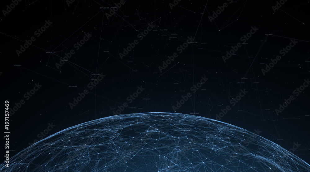 Poster abstract digital sphere with numbers, lines and dots illustration background. view from space.