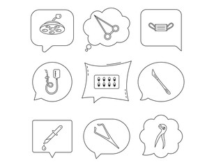 Medical mask, capsules and dental pliers icons.