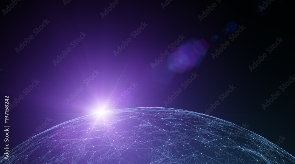 Poster shiny abstract digital globe network with copy space illustration background.