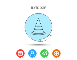 Traffic cone icon. Road warning sign.