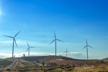 Wind turbines in the khao kho park, Thailand.