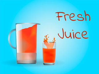 Glass and jug full of orange juice. Vector illustration
