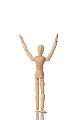 Wood mannequin hands up