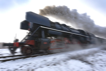 Fototapeta na wymiar blurred steam locomotive in motion