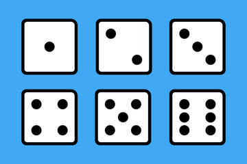 Set of 6 dices on blue background