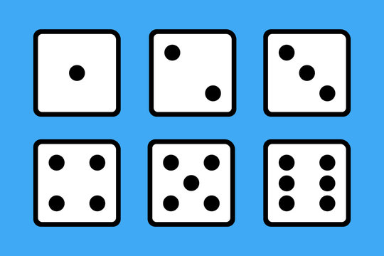 Set of 6 dices on blue background