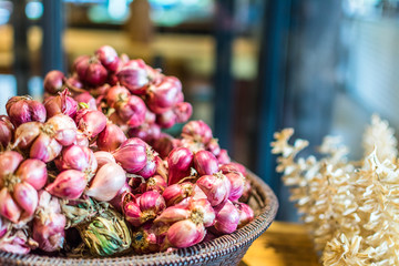 Fresh organic red onions.