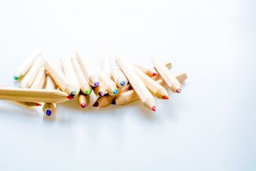 Wooden color pencils isolated on a white background. Concept of knowledge and education