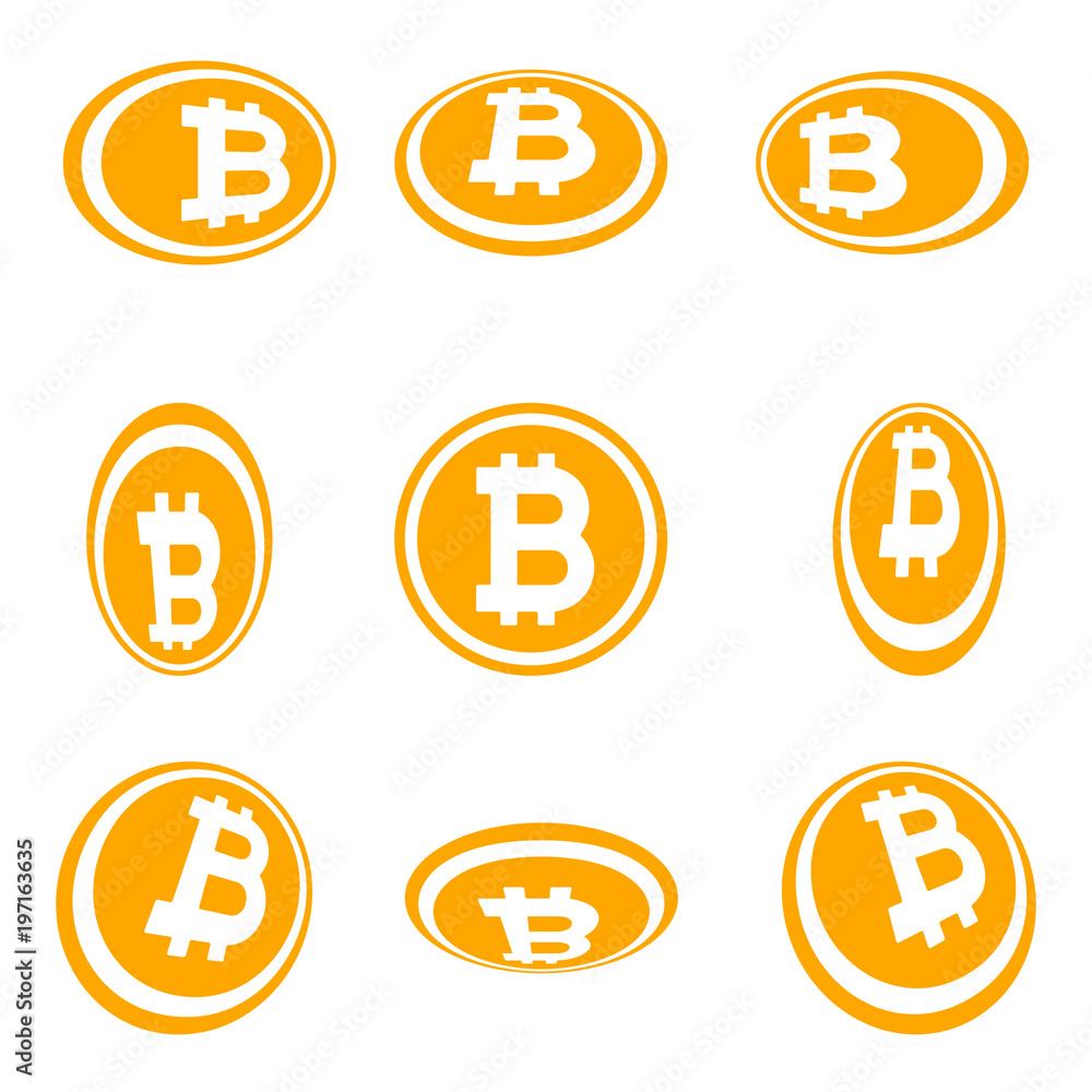 Poster crypto currency bitcoin symbol in the circle flat design perspective version set vector illustration
