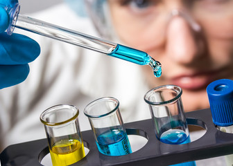 Laboratory assistant chemical analysis. Chemical laboratory.