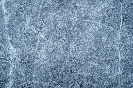 Ice texture, background. High angle view of empty frozen lake with copy space