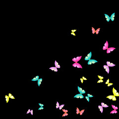 Fototapeta na wymiar Summer Background with Colorful Butterflies. Simple Feminine Pattern for Card, Invitation, Print. Trendy Decoration with Beautiful Butterfly Silhouettes. Vector Background with Moth