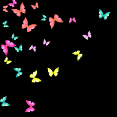 Summer Background with Colorful Butterflies. Simple Feminine Pattern for Card, Invitation, Print. Trendy Decoration with Beautiful Butterfly Silhouettes. Vector Background with Moth