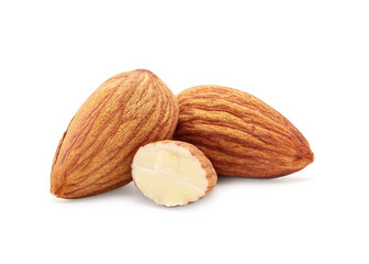 almonds isolated on a white background.