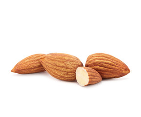 almonds isolated on a white background.