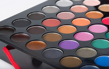 Makeup palette of eye shadows. Closeup
