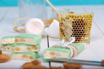 Honeycomb close to the almond nougat.