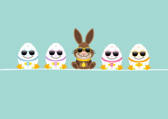 Card Easter Bunny & Eggs Sunglasses Retro