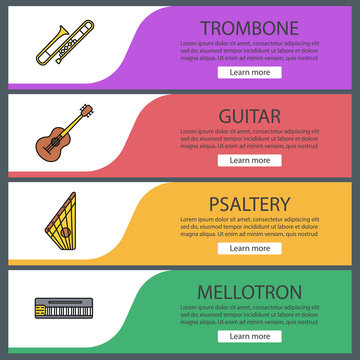 Musical instruments web banner templates set