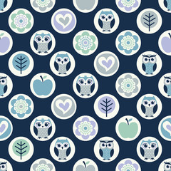Obraz premium seamless owl cartoon pattern. Navy background print 