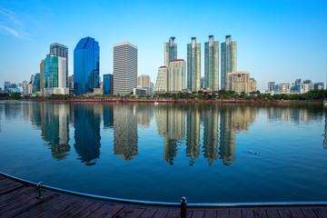 Cityscape of building from a Benjakiti park, Bangkok Thailand.