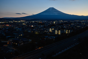 Mt. Fuji over a Provincial City and Highways